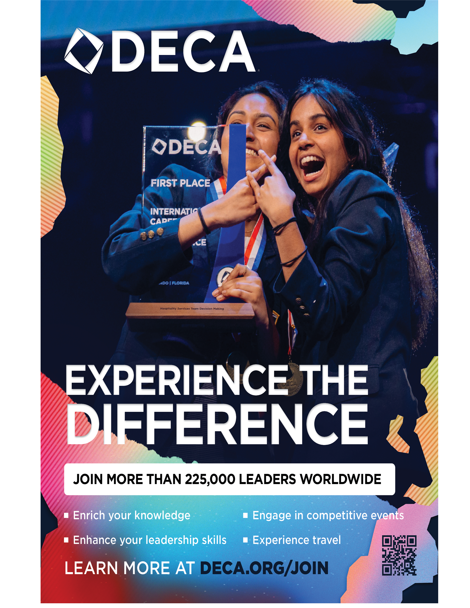 DECA Experience the Difference; Join Leaders Worldwide; Learn more at DECA.ORG/JOIN